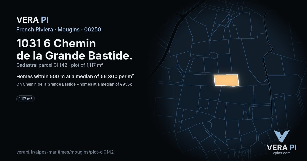 1031 6 Chemin de la Grande Bastide, Mougins at night – the plot lit, the parcels around coloured by the prices near them