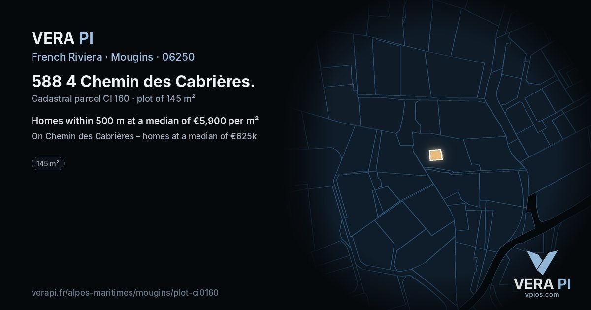 588 4 Chemin des Cabrières, Mougins at night – the plot lit, the parcels around coloured by the prices near them