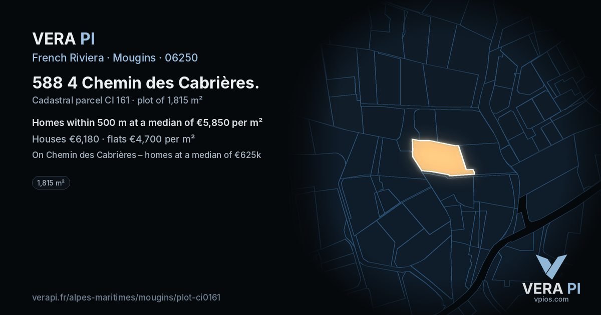 588 4 Chemin des Cabrières, Mougins at night – the plot lit, the parcels around coloured by the prices near them