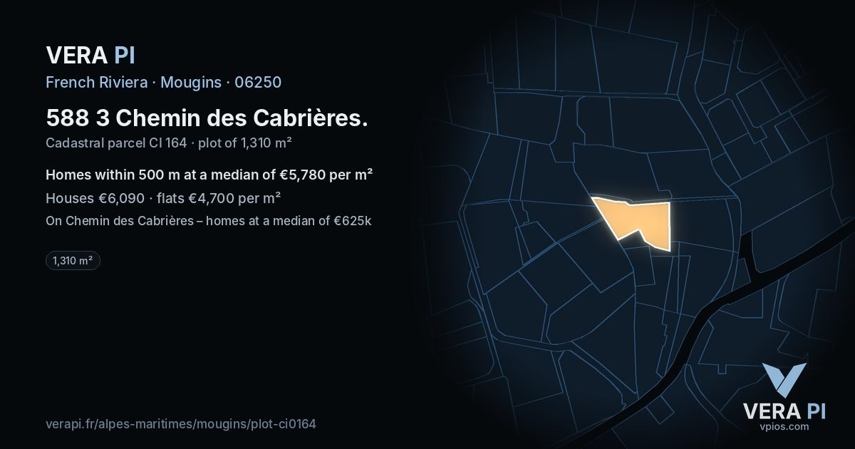 588 3 Chemin des Cabrières, Mougins at night – the plot lit, the parcels around coloured by the prices near them