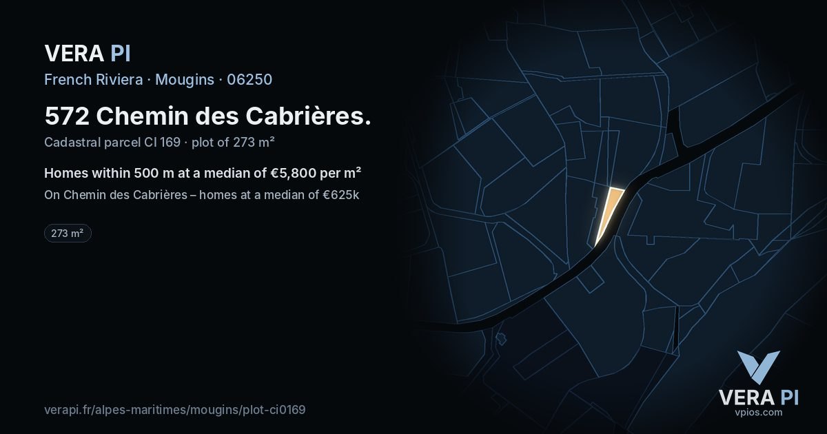 572 Chemin des Cabrières, Mougins at night – the plot lit, the parcels around coloured by the prices near them
