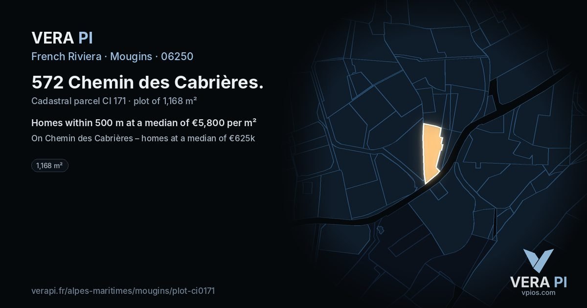 572 Chemin des Cabrières, Mougins at night – the plot lit, the parcels around coloured by the prices near them
