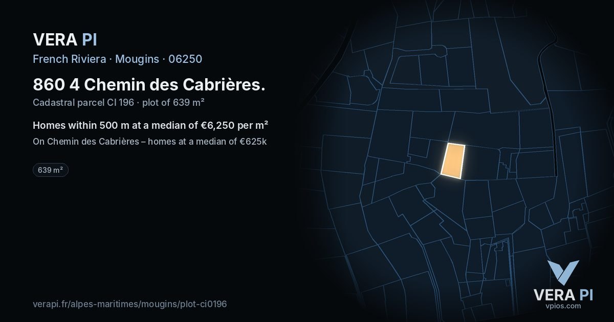 860 4 Chemin des Cabrières, Mougins at night – the plot lit, the parcels around coloured by the prices near them