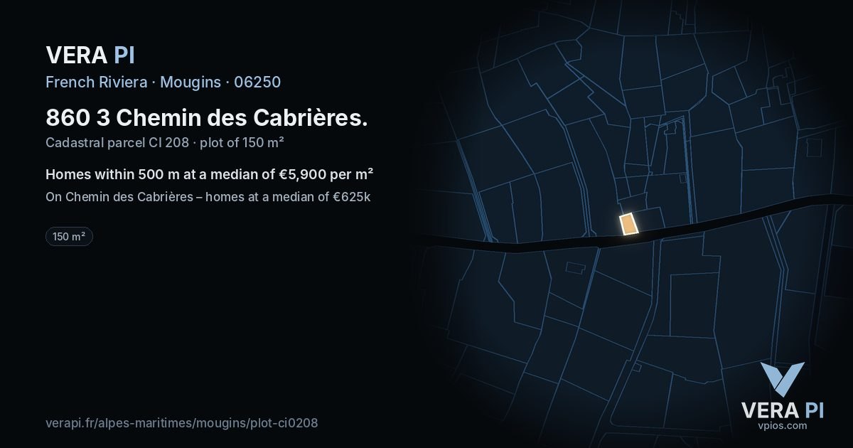 860 3 Chemin des Cabrières, Mougins at night – the plot lit, the parcels around coloured by the prices near them