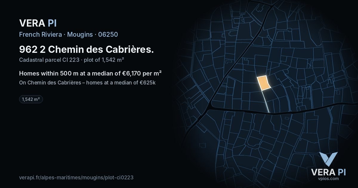 962 2 Chemin des Cabrières, Mougins at night – the plot lit, the parcels around coloured by the prices near them