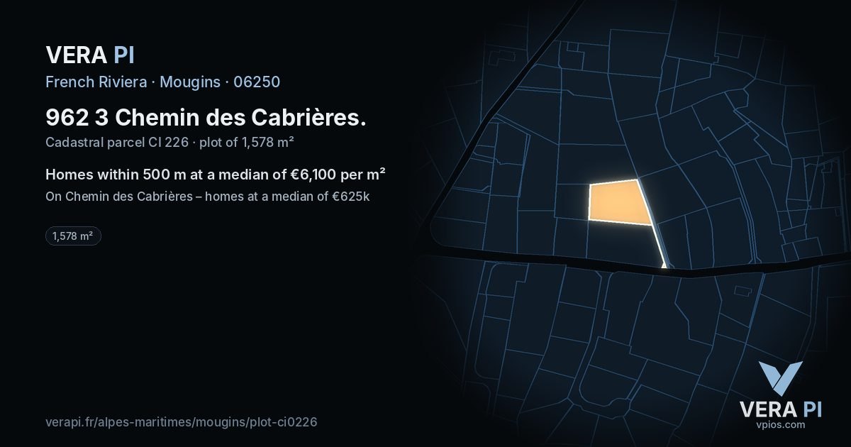 962 3 Chemin des Cabrières, Mougins at night – the plot lit, the parcels around coloured by the prices near them