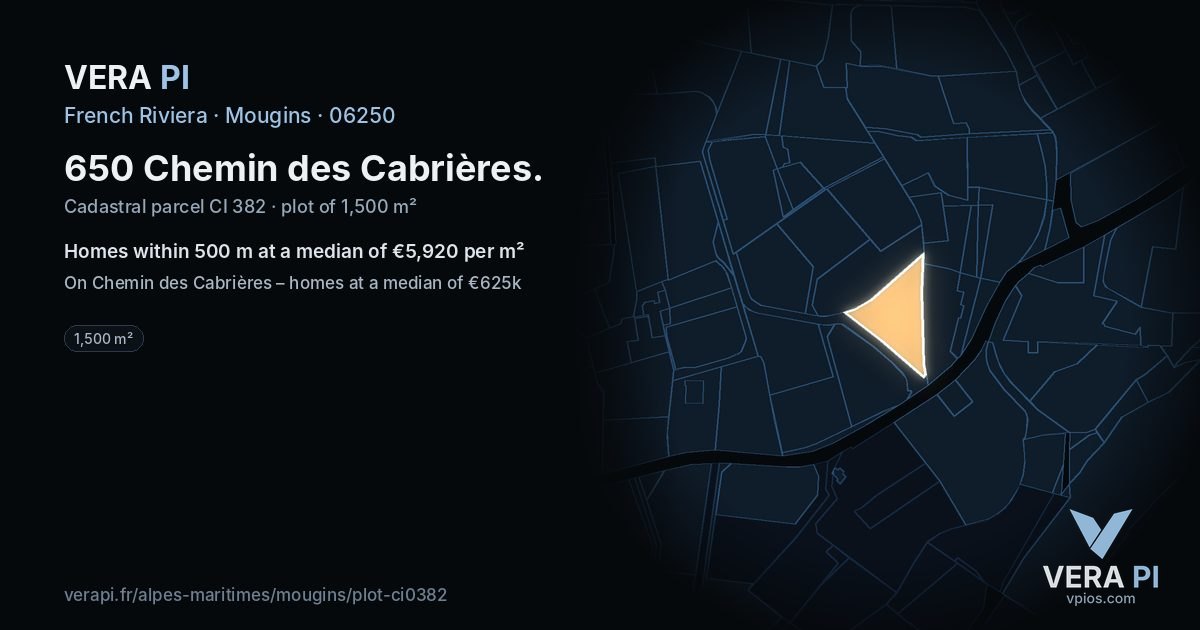 650 Chemin des Cabrières, Mougins at night – the plot lit, the parcels around coloured by the prices near them