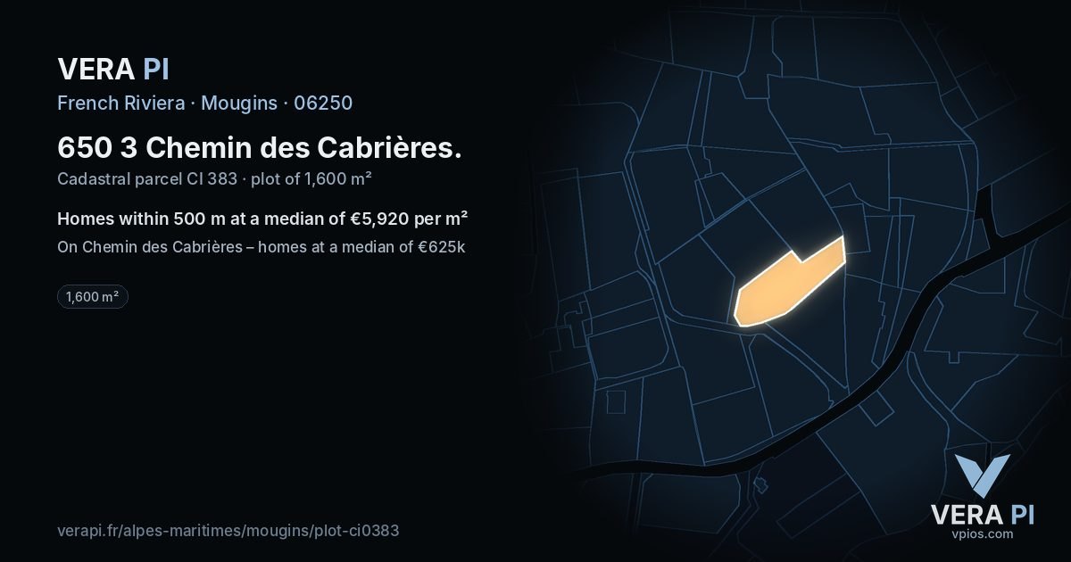 650 3 Chemin des Cabrières, Mougins at night – the plot lit, the parcels around coloured by the prices near them