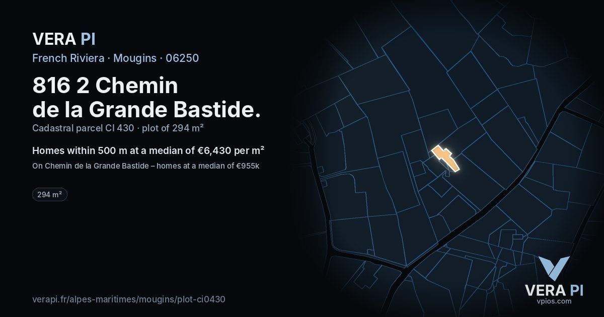 816 2 Chemin de la Grande Bastide, Mougins at night – the plot lit, the parcels around coloured by the prices near them