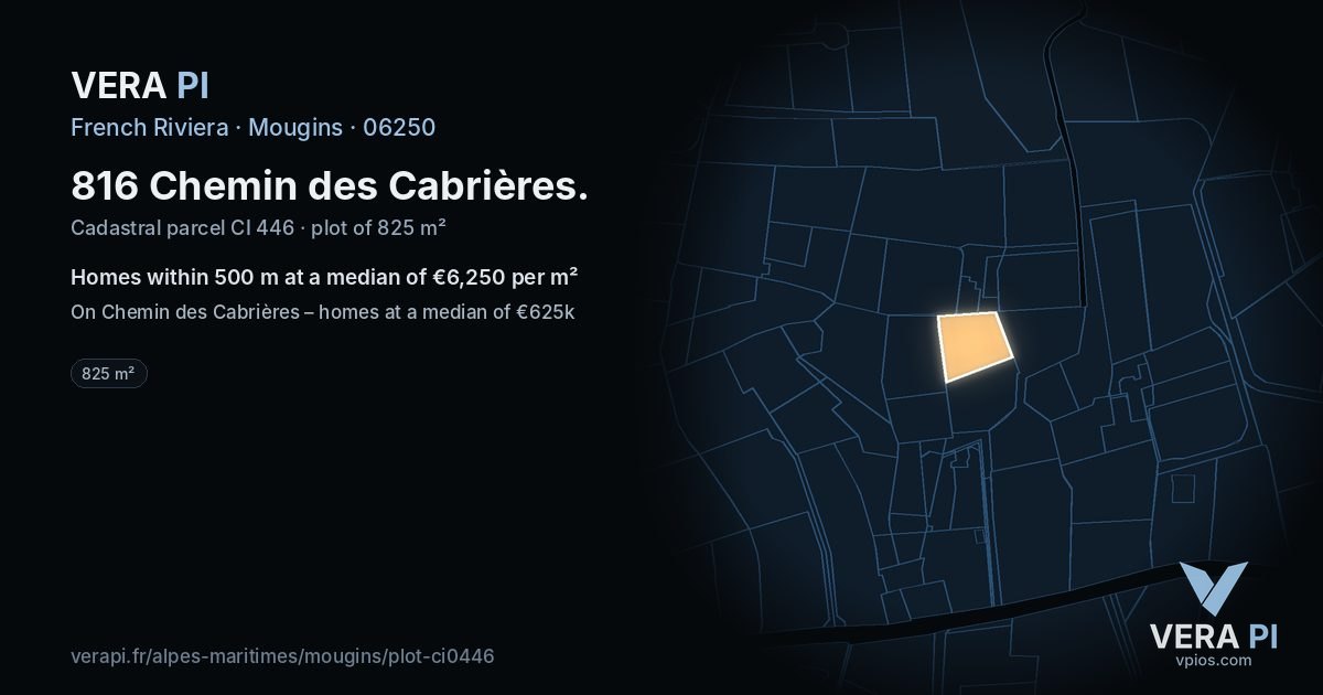 816 Chemin des Cabrières, Mougins at night – the plot lit, the parcels around coloured by the prices near them
