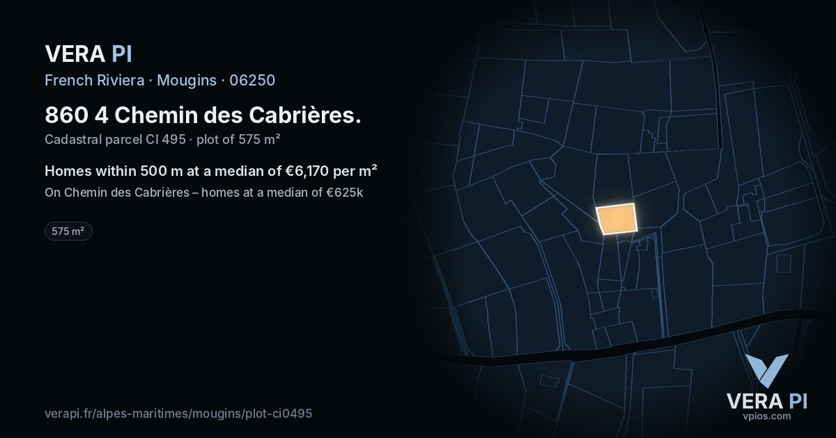 860 4 Chemin des Cabrières, Mougins at night – the plot lit, the parcels around coloured by the prices near them