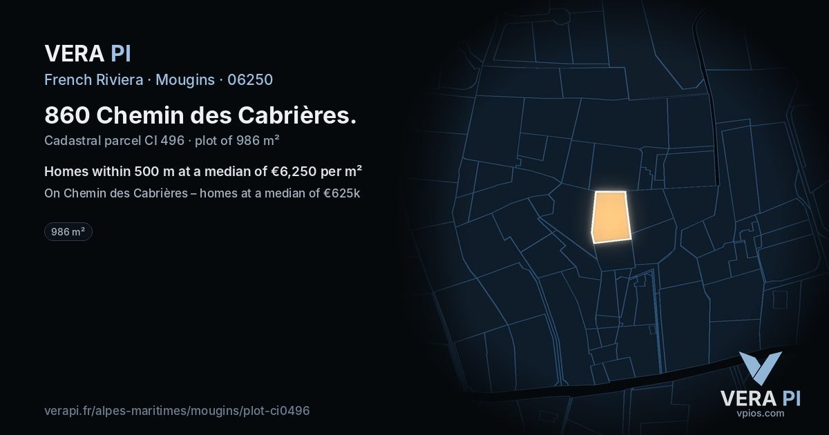 860 Chemin des Cabrières, Mougins at night – the plot lit, the parcels around coloured by the prices near them