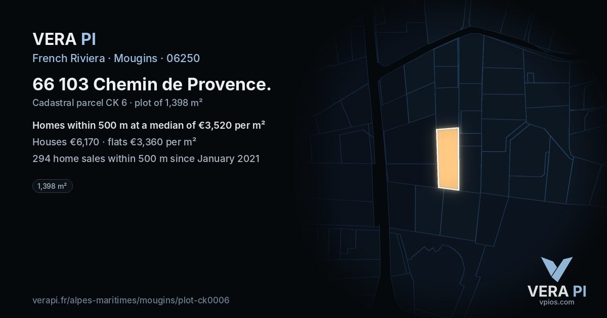 66 103 Chemin de Provence, Mougins at night – the plot lit, the parcels around coloured by the prices near them