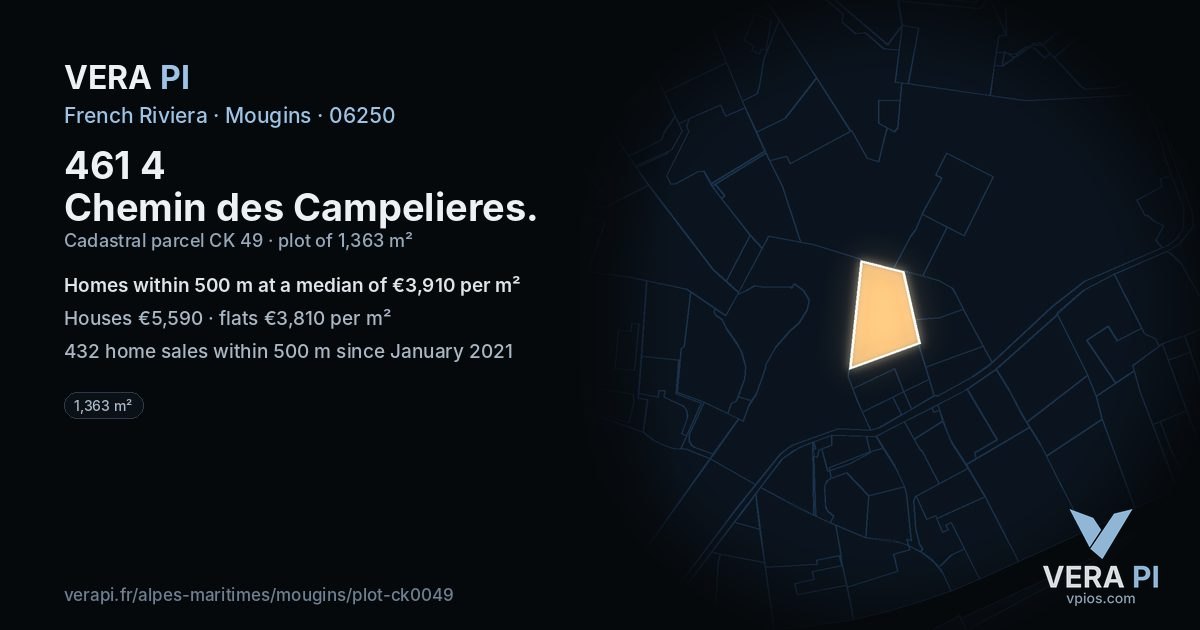 461 4 Chemin des Campelieres, Mougins at night – the plot lit, the parcels around coloured by the prices near them