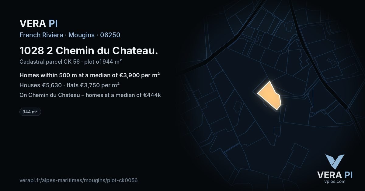 1028 2 Chemin du Chateau, Mougins at night – the plot lit, the parcels around coloured by the prices near them