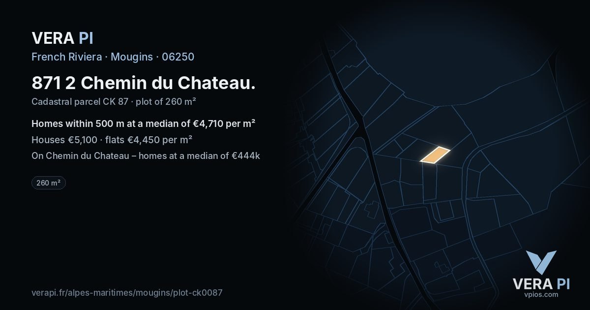 871 2 Chemin du Chateau, Mougins at night – the plot lit, the parcels around coloured by the prices near them