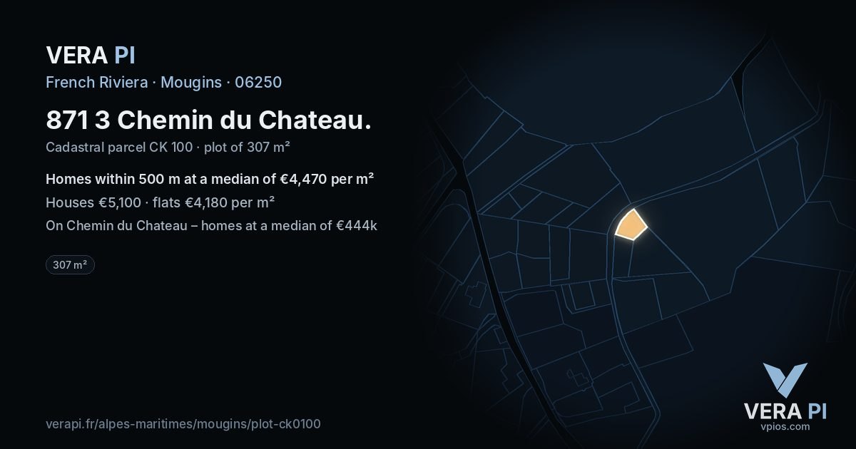 871 3 Chemin du Chateau, Mougins at night – the plot lit, the parcels around coloured by the prices near them