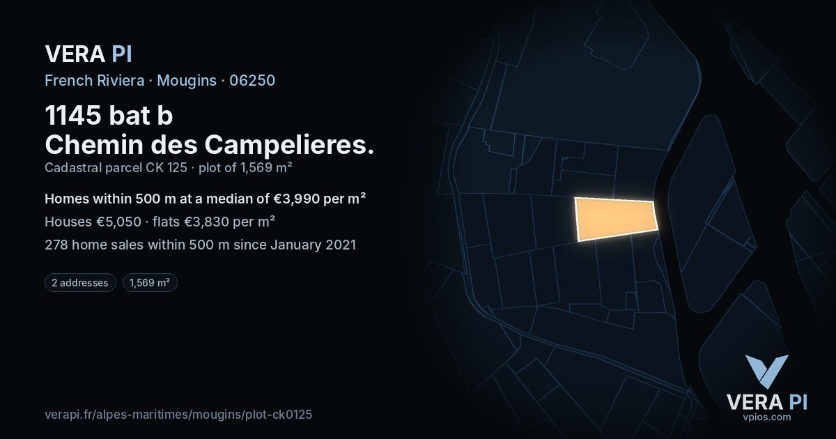 1145 bat b Chemin des Campelieres, Mougins at night – the plot lit, the parcels around coloured by the prices near them
