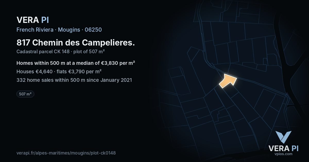817 Chemin des Campelieres, Mougins at night – the plot lit, the parcels around coloured by the prices near them