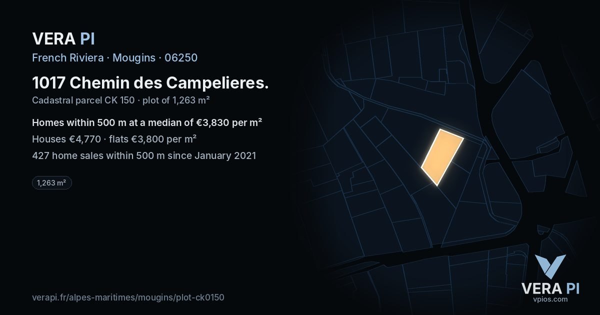 1017 Chemin des Campelieres, Mougins at night – the plot lit, the parcels around coloured by the prices near them