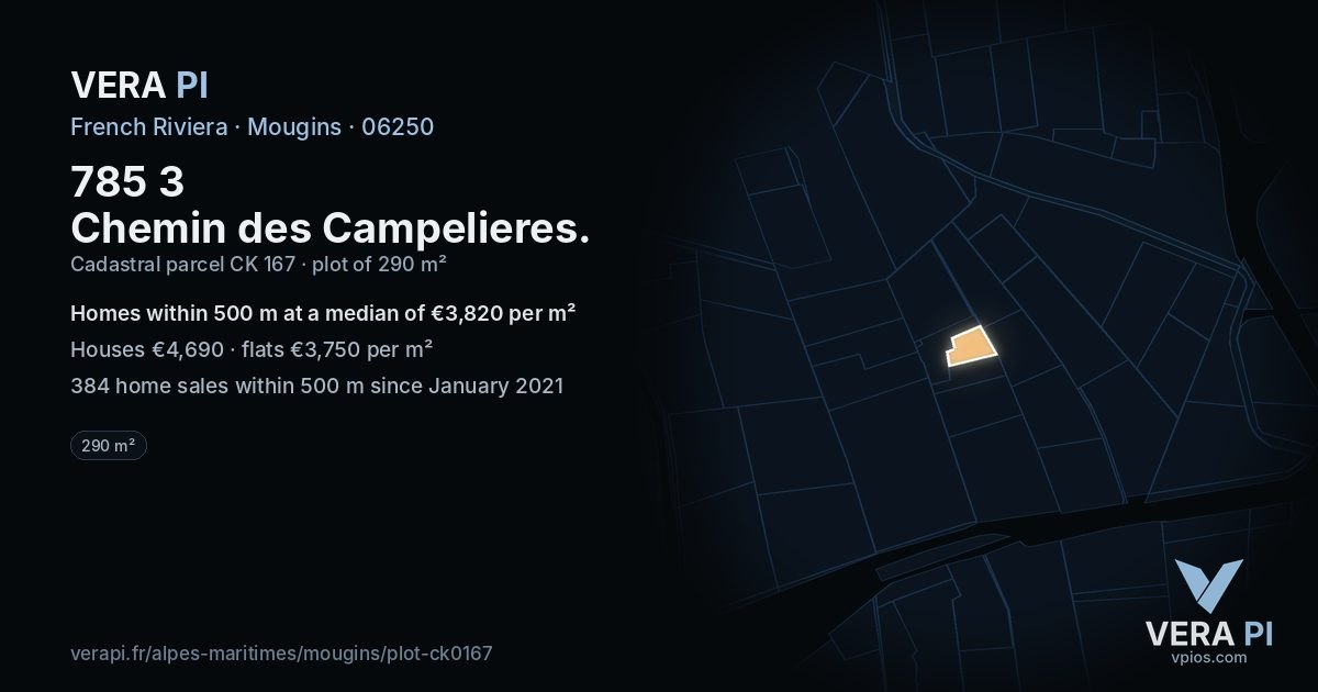 785 3 Chemin des Campelieres, Mougins at night – the plot lit, the parcels around coloured by the prices near them