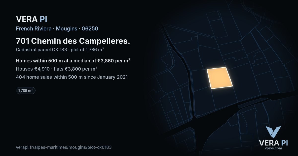 701 Chemin des Campelieres, Mougins at night – the plot lit, the parcels around coloured by the prices near them
