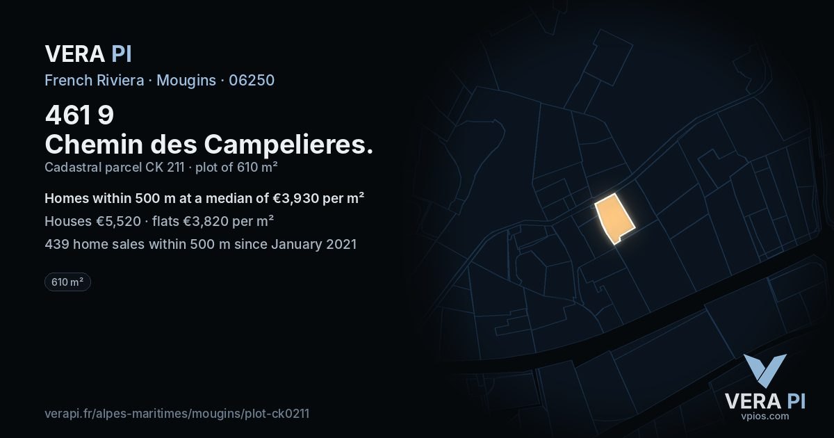 461 9 Chemin des Campelieres, Mougins at night – the plot lit, the parcels around coloured by the prices near them