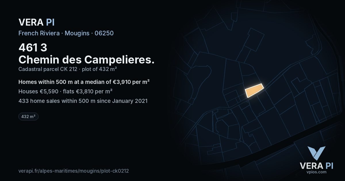 461 3 Chemin des Campelieres, Mougins at night – the plot lit, the parcels around coloured by the prices near them