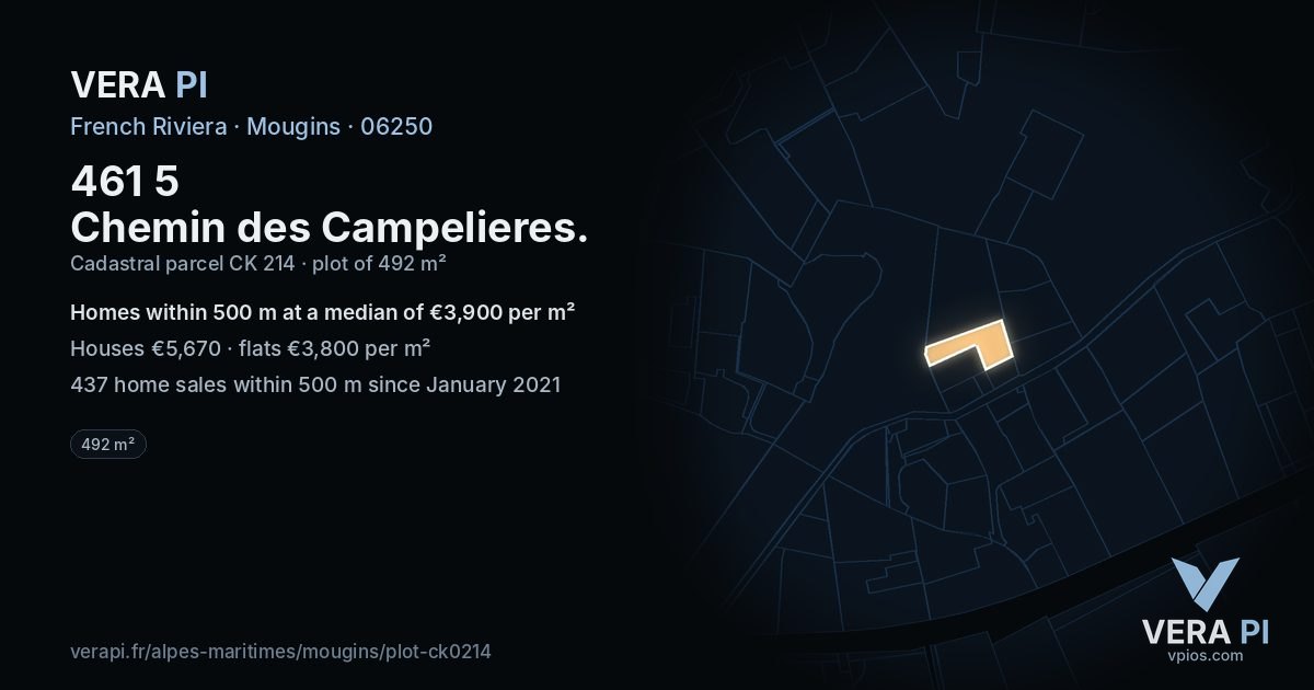461 5 Chemin des Campelieres, Mougins at night – the plot lit, the parcels around coloured by the prices near them