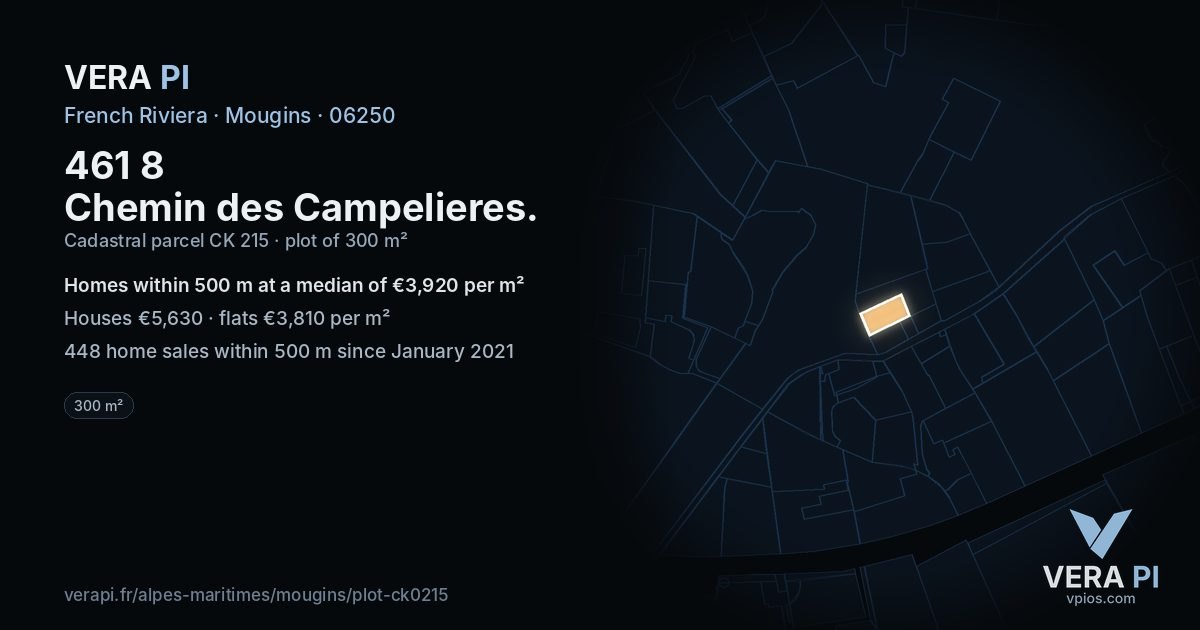 461 8 Chemin des Campelieres, Mougins at night – the plot lit, the parcels around coloured by the prices near them