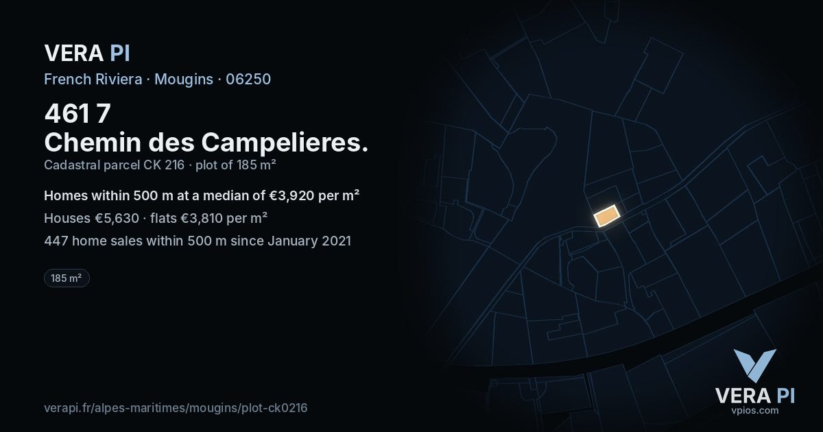 461 7 Chemin des Campelieres, Mougins at night – the plot lit, the parcels around coloured by the prices near them