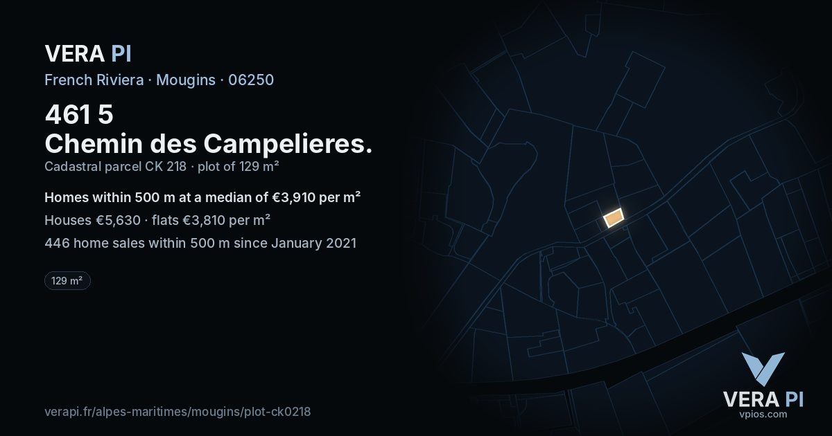 461 5 Chemin des Campelieres, Mougins at night – the plot lit, the parcels around coloured by the prices near them