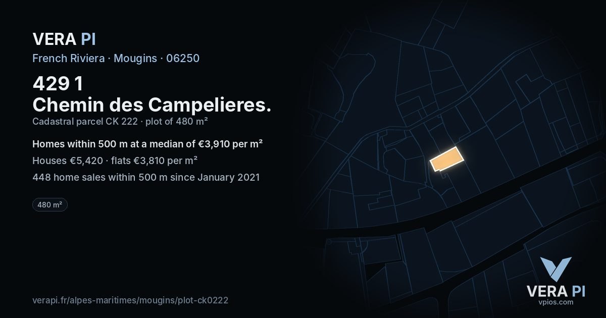 429 1 Chemin des Campelieres, Mougins at night – the plot lit, the parcels around coloured by the prices near them