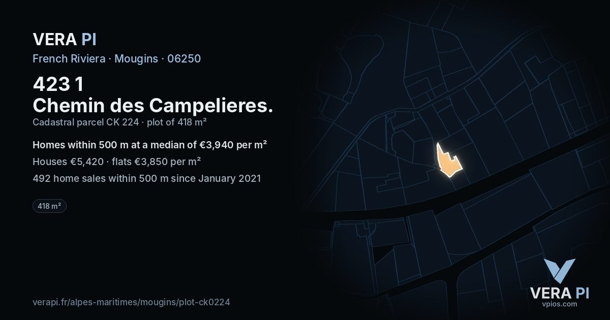 423 1 Chemin des Campelieres, Mougins at night – the plot lit, the parcels around coloured by the prices near them