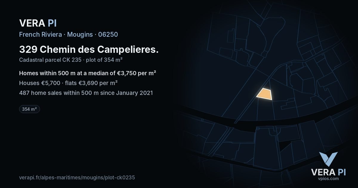 329 Chemin des Campelieres, Mougins at night – the plot lit, the parcels around coloured by the prices near them