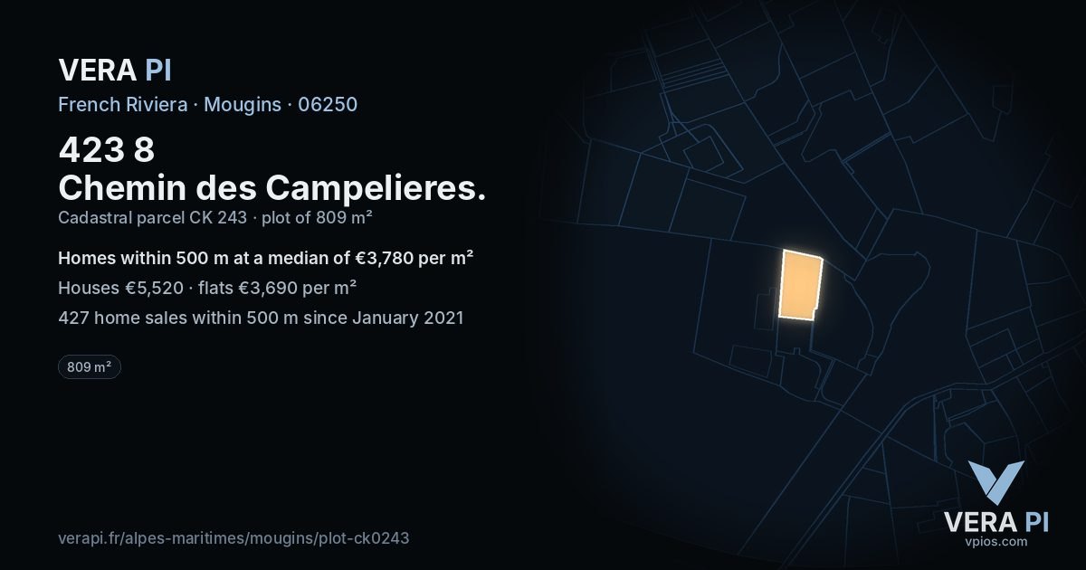423 8 Chemin des Campelieres, Mougins at night – the plot lit, the parcels around coloured by the prices near them