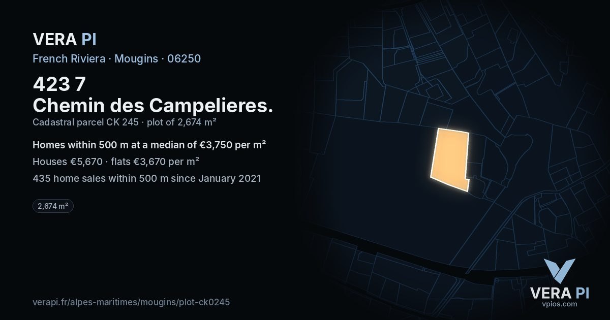 423 7 Chemin des Campelieres, Mougins at night – the plot lit, the parcels around coloured by the prices near them