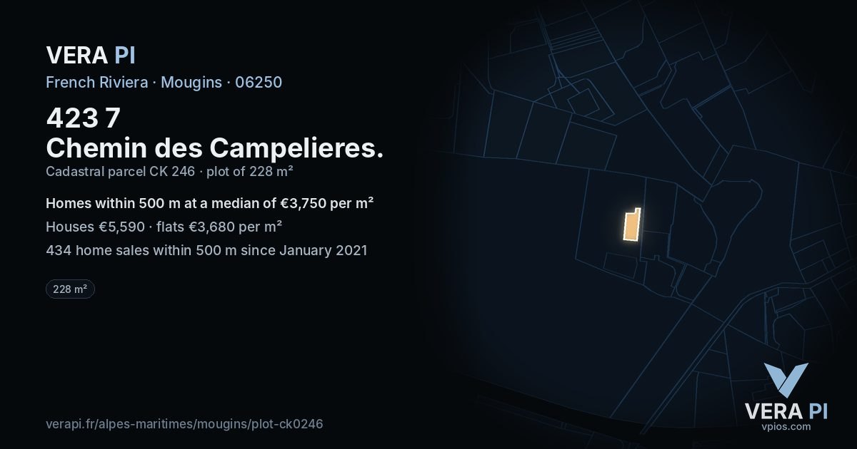 423 7 Chemin des Campelieres, Mougins at night – the plot lit, the parcels around coloured by the prices near them