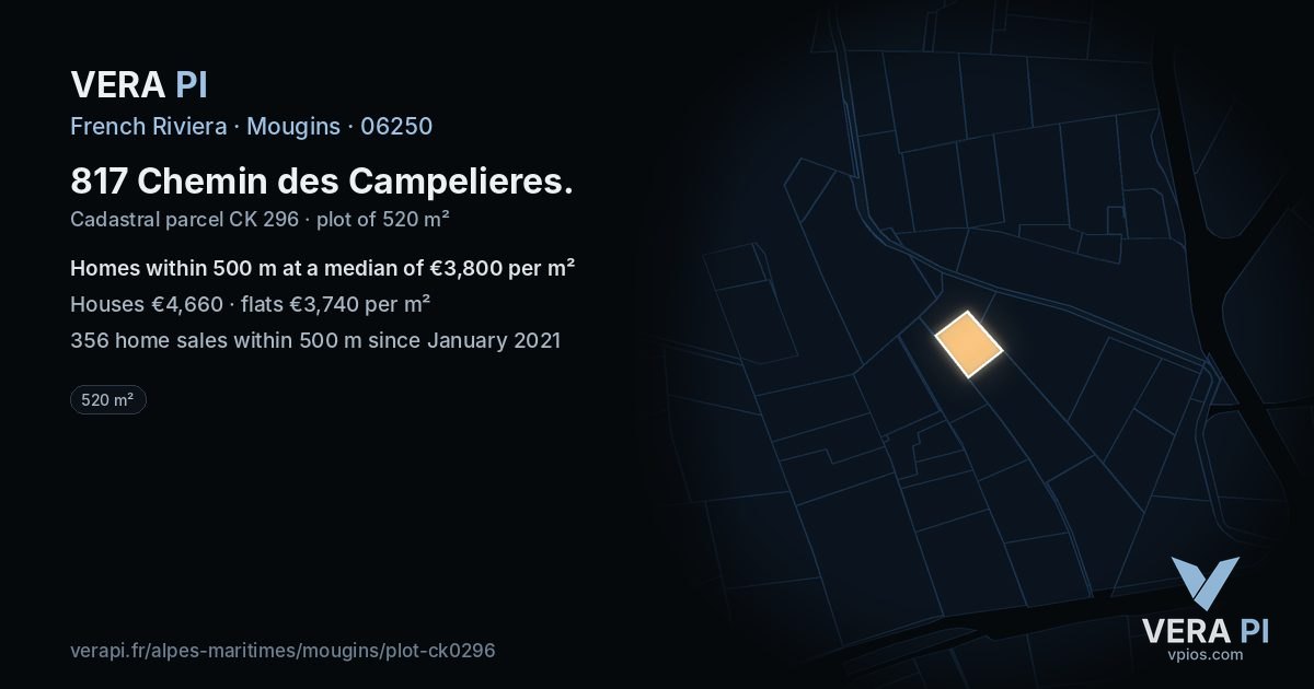 817 Chemin des Campelieres, Mougins at night – the plot lit, the parcels around coloured by the prices near them