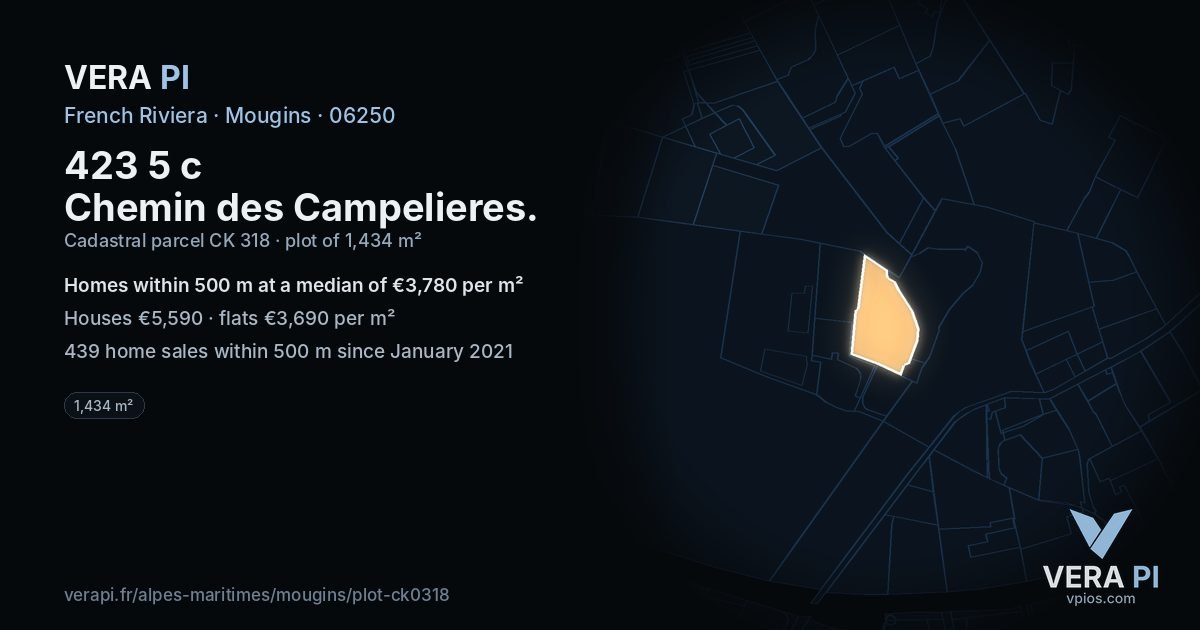 423 5 c Chemin des Campelieres, Mougins at night – the plot lit, the parcels around coloured by the prices near them