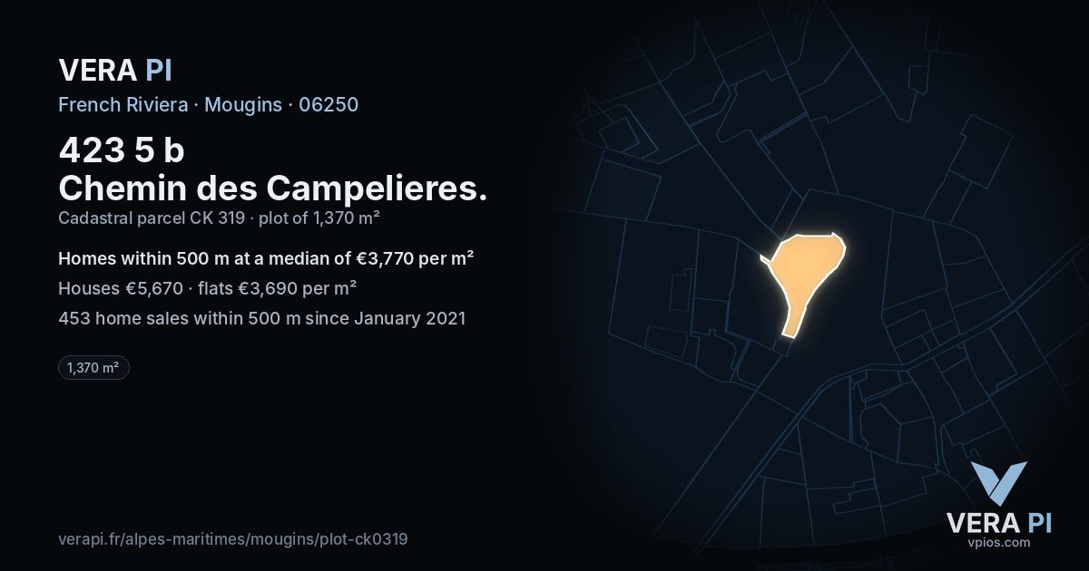 423 5 b Chemin des Campelieres, Mougins at night – the plot lit, the parcels around coloured by the prices near them