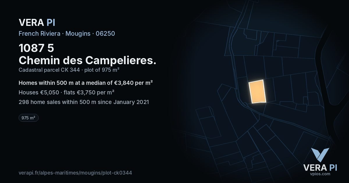 1087 5 Chemin des Campelieres, Mougins at night – the plot lit, the parcels around coloured by the prices near them