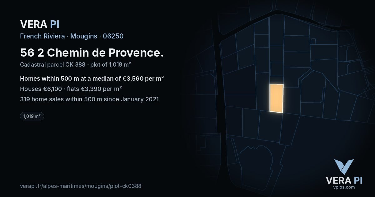 56 2 Chemin de Provence, Mougins at night – the plot lit, the parcels around coloured by the prices near them