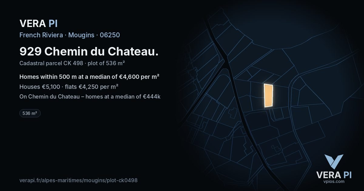 929 Chemin du Chateau, Mougins at night – the plot lit, the parcels around coloured by the prices near them