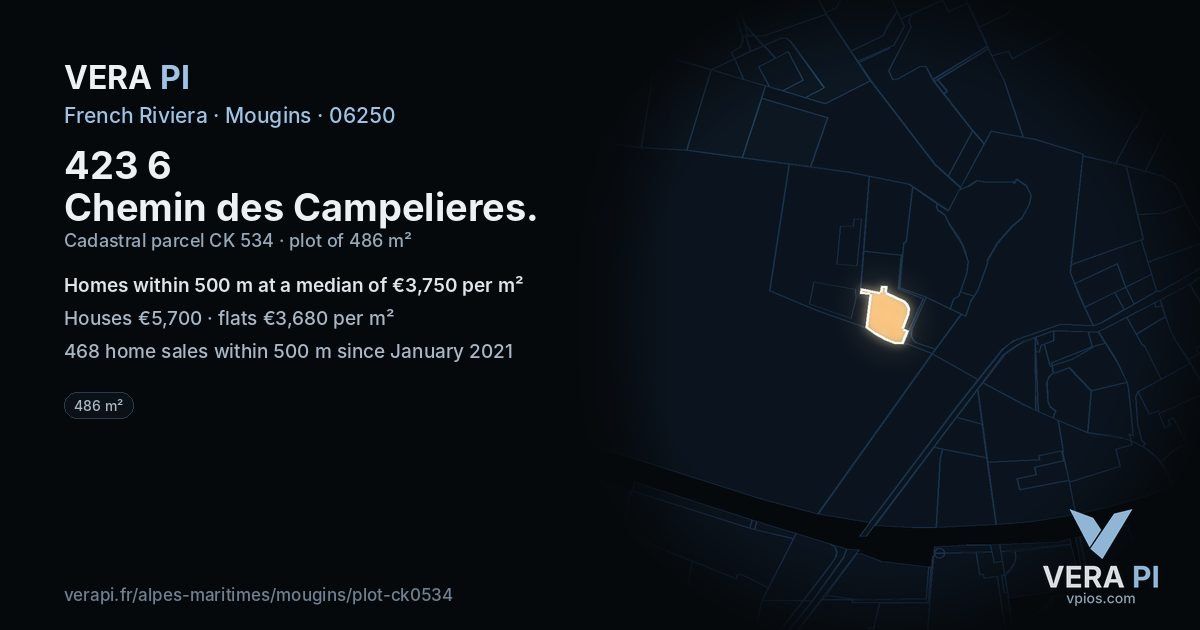 423 6 Chemin des Campelieres, Mougins at night – the plot lit, the parcels around coloured by the prices near them