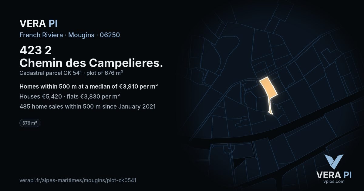 423 2 Chemin des Campelieres, Mougins at night – the plot lit, the parcels around coloured by the prices near them
