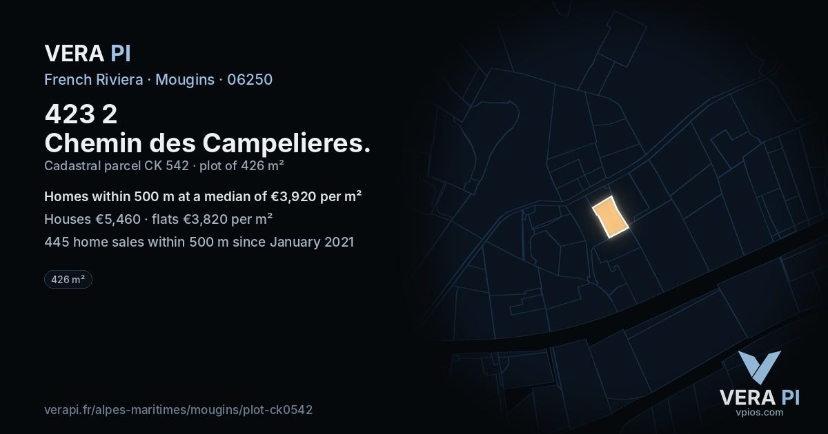 423 2 Chemin des Campelieres, Mougins at night – the plot lit, the parcels around coloured by the prices near them
