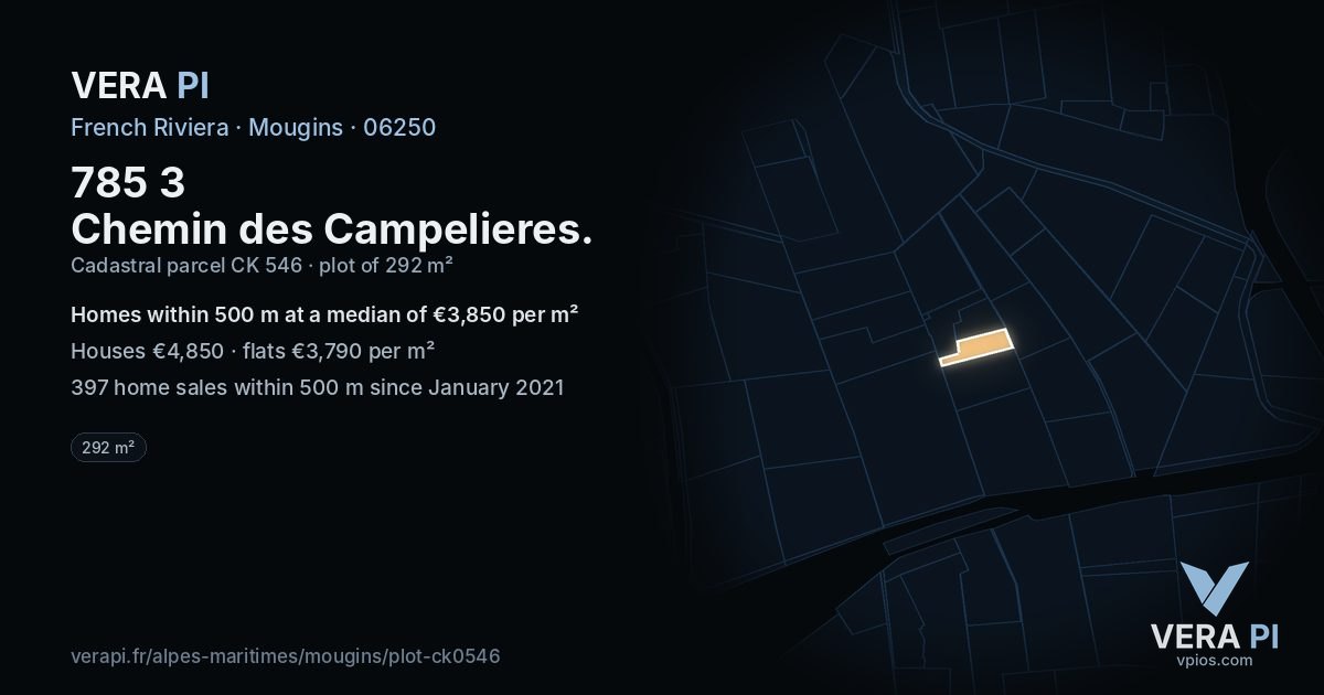 785 3 Chemin des Campelieres, Mougins at night – the plot lit, the parcels around coloured by the prices near them