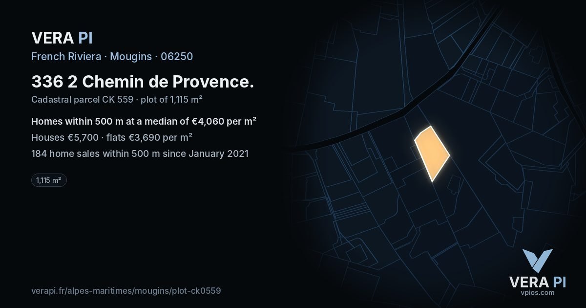 336 2 Chemin de Provence, Mougins at night – the plot lit, the parcels around coloured by the prices near them