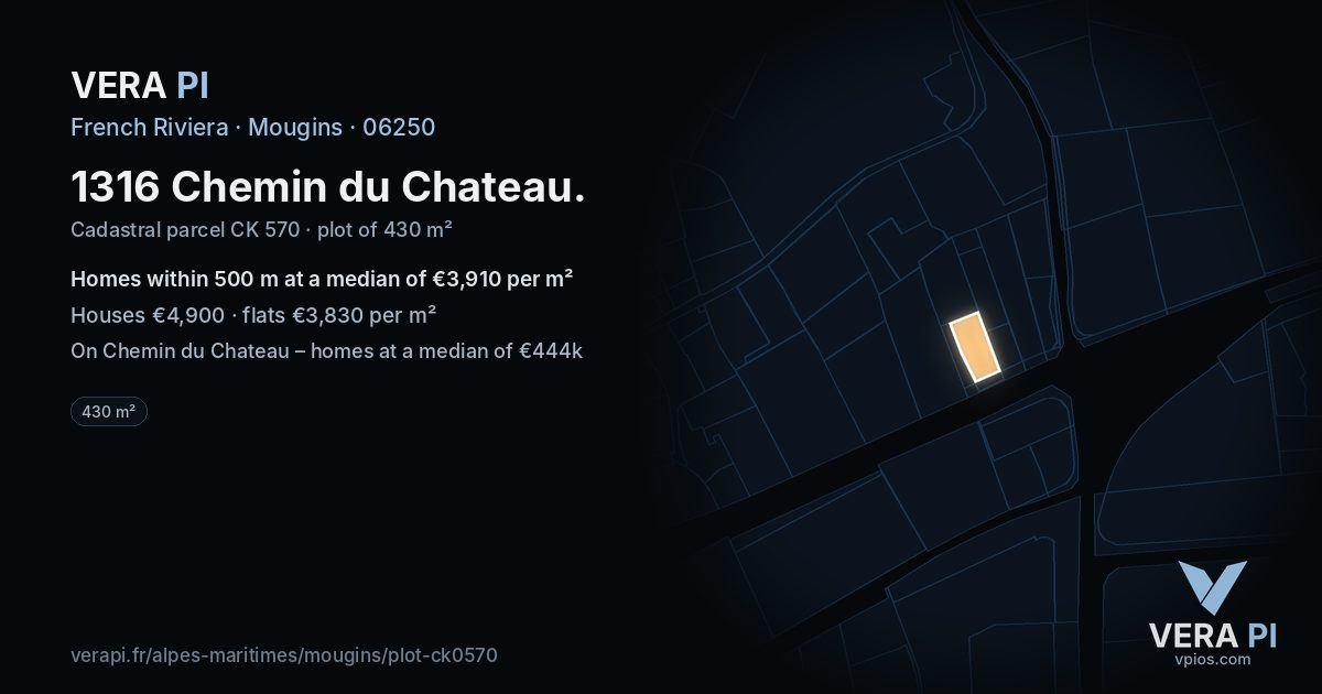 1316 Chemin du Chateau, Mougins at night – the plot lit, the parcels around coloured by the prices near them